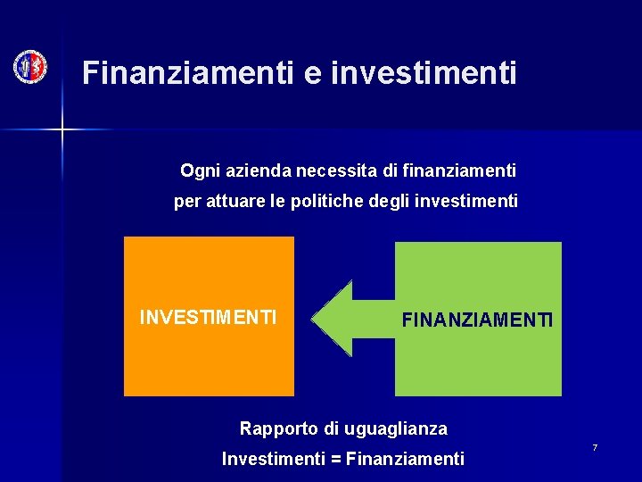 Finanziamenti e investimenti Ogni azienda necessita di finanziamenti per attuare le politiche degli investimenti