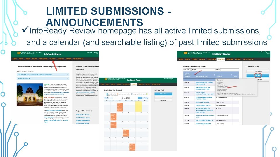 LIMITED SUBMISSIONS ANNOUNCEMENTS üInfo. Ready Review homepage has all active limited submissions, and a