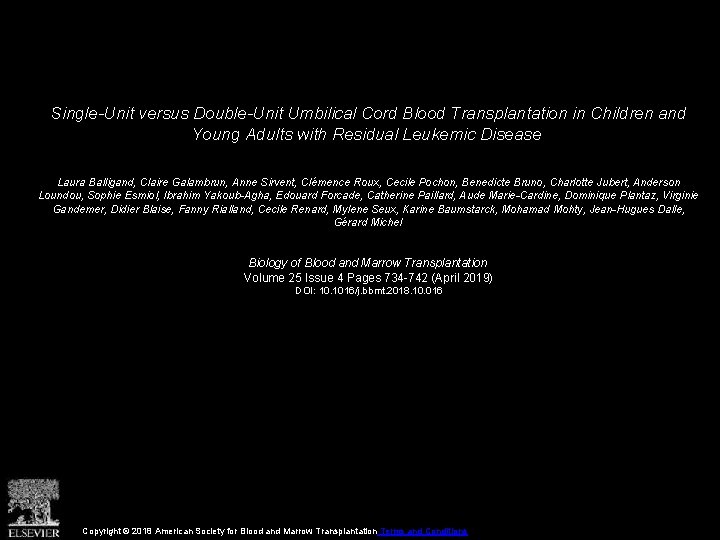 Single-Unit versus Double-Unit Umbilical Cord Blood Transplantation in Children and Young Adults with Residual