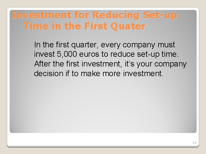 Investment for Reducing Set-up Time in the First Quater In the first quarter, every