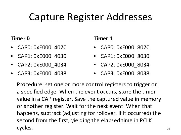 Capture Register Addresses Timer 0 • • CAP 0: 0 x. E 000_402 C