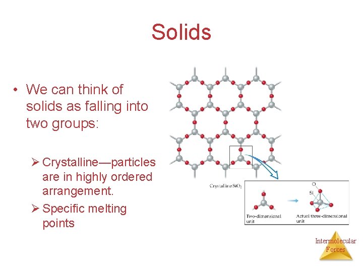 Solids • We can think of solids as falling into two groups: Ø Crystalline—particles