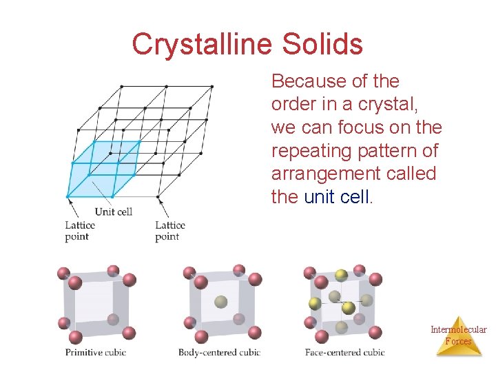Crystalline Solids Because of the order in a crystal, we can focus on the