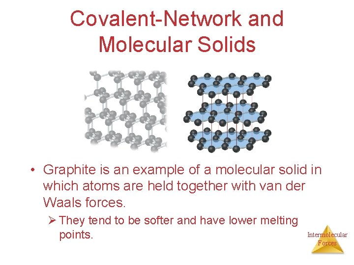 Covalent-Network and Molecular Solids • Graphite is an example of a molecular solid in