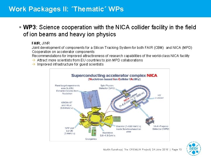 Work Packages II: ´Thematic´ WPs § WP 3: Science cooperation with the NICA collider