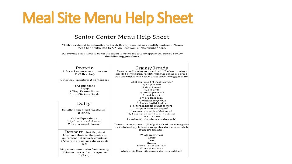 Meal Site Menu Help Sheet 