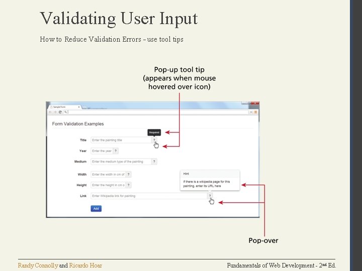 Validating User Input How to Reduce Validation Errors – use tool tips Randy Connolly