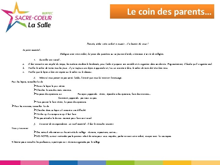 Le coin des parents… Parents, aidez votre enfant à réussir : il a besoin