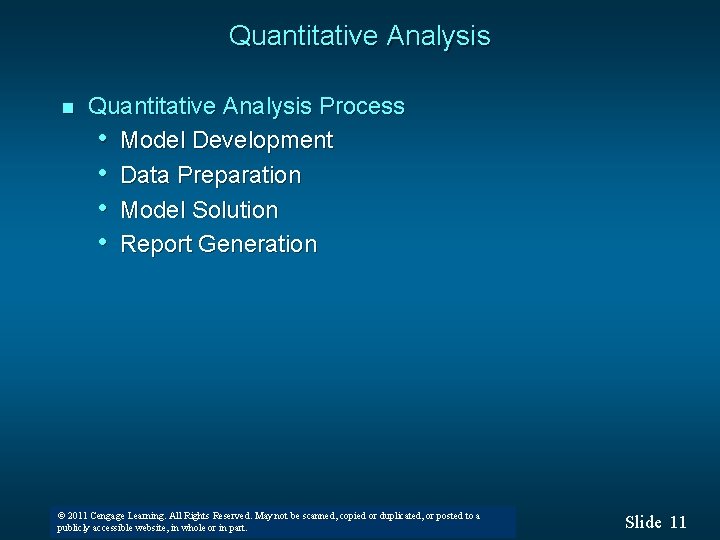 Quantitative Analysis n Quantitative Analysis Process • Model Development • Data Preparation • Model