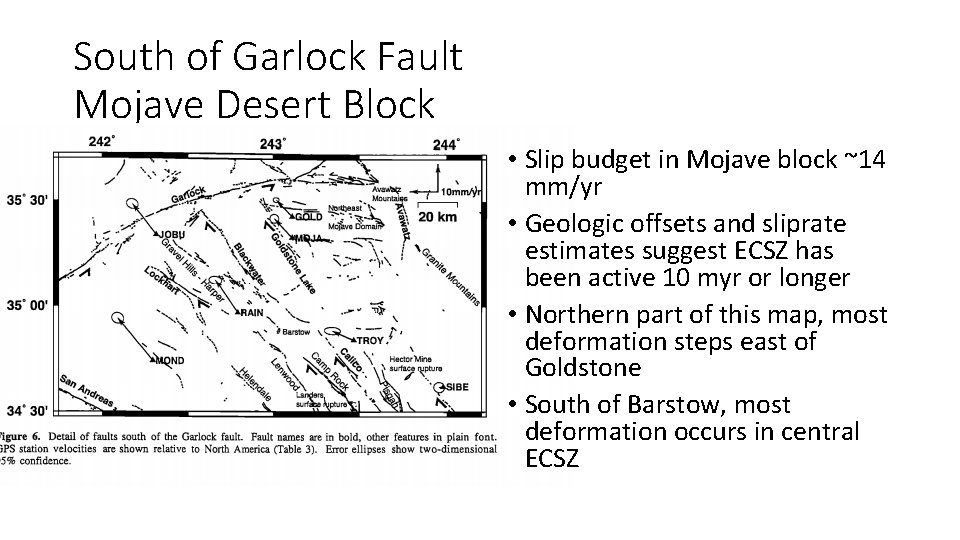 South of Garlock Fault Mojave Desert Block • Slip budget in Mojave block ~14