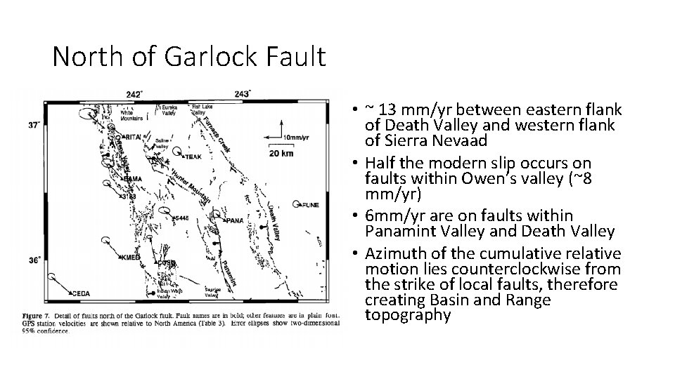 North of Garlock Fault • ~ 13 mm/yr between eastern flank of Death Valley
