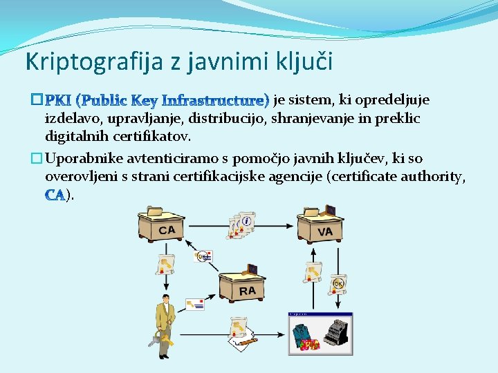 Kriptografija z javnimi ključi je sistem, ki opredeljuje izdelavo, upravljanje, distribucijo, shranjevanje in preklic