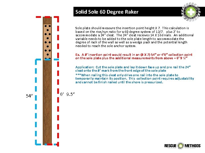 Solid Sole 60 Degree Raker Sole plate should measure the insertion point height X