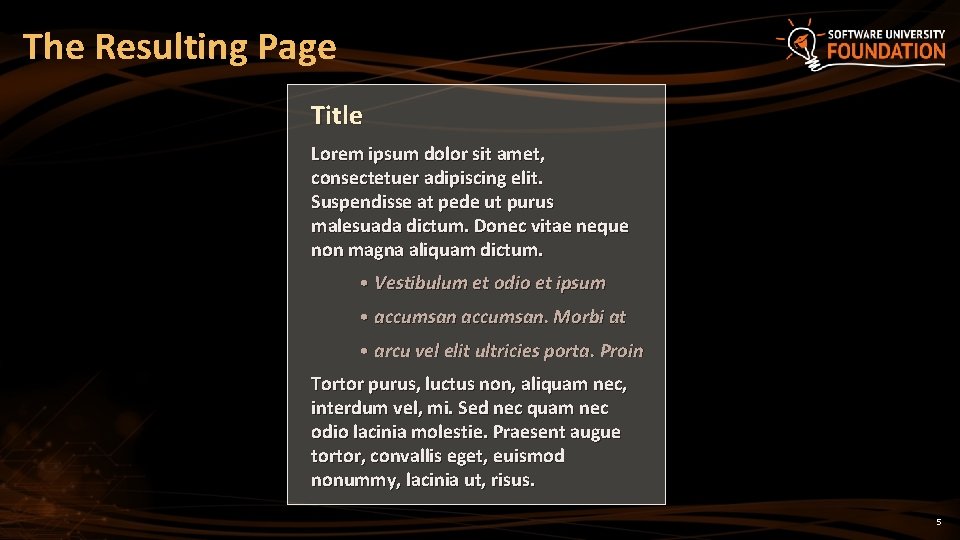 The Resulting Page Title Lorem ipsum dolor sit amet, consectetuer adipiscing elit. Suspendisse at