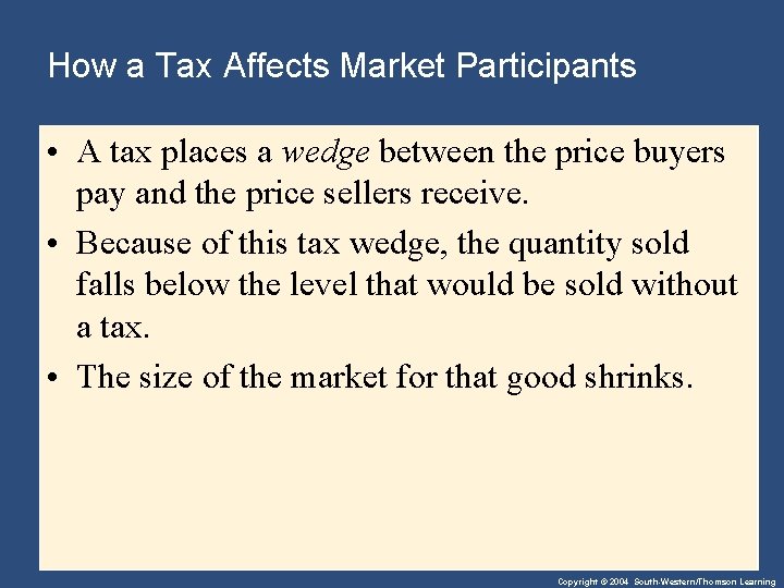 How a Tax Affects Market Participants • A tax places a wedge between the