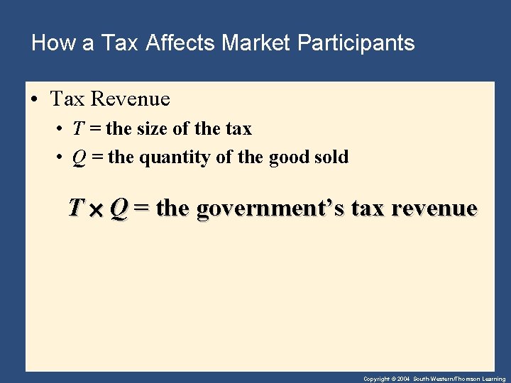 How a Tax Affects Market Participants • Tax Revenue • T = the size