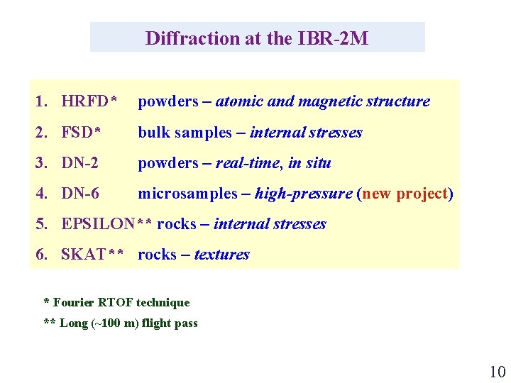 Diffraction at the IBR-2 M 1. HRFD* powders – atomic and magnetic structure 2.