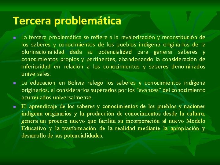 Tercera problemática n n n La tercera problemática se refiere a la revalorización y