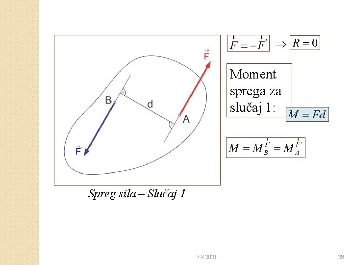 Moment sprega za slučaj 1: Spreg sila – Slučaj 1 7. 9. 2021. 29