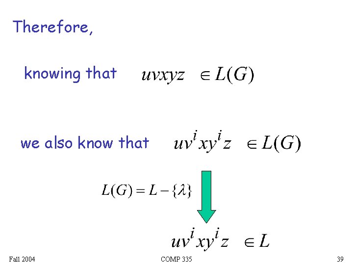 Therefore, knowing that we also know that Fall 2004 COMP 335 39 