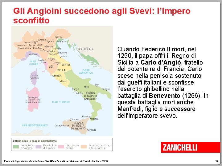 Gli Angioini succedono agli Svevi: l’Impero sconfitto Quando Federico II morì, nel 1250, il