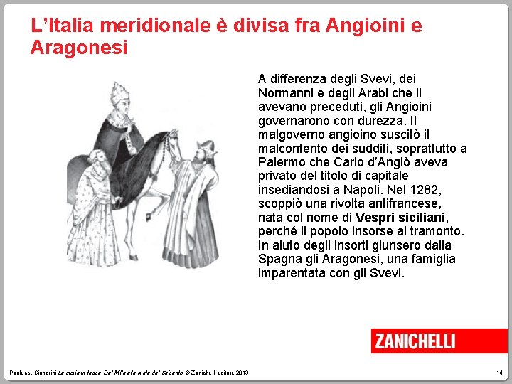 L’Italia meridionale è divisa fra Angioini e Aragonesi A differenza degli Svevi, dei Normanni