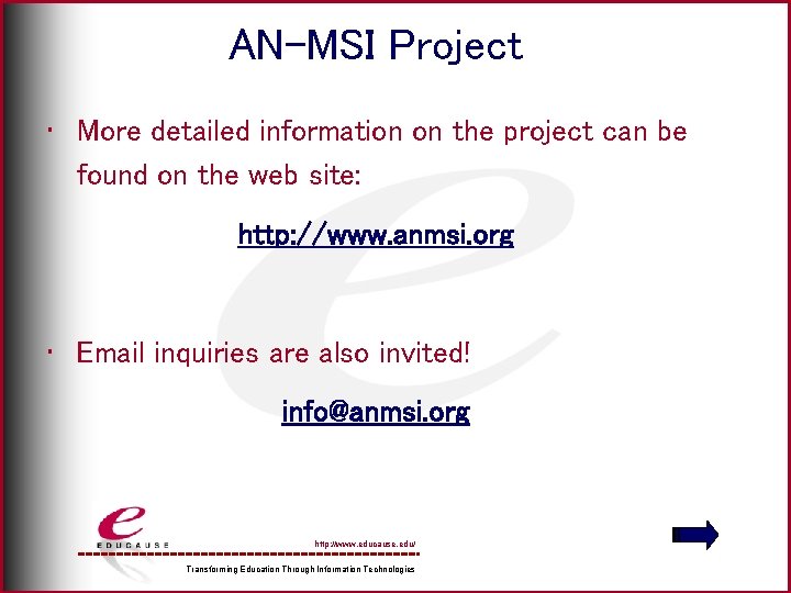 AN-MSI Project • More detailed information on the project can be found on the