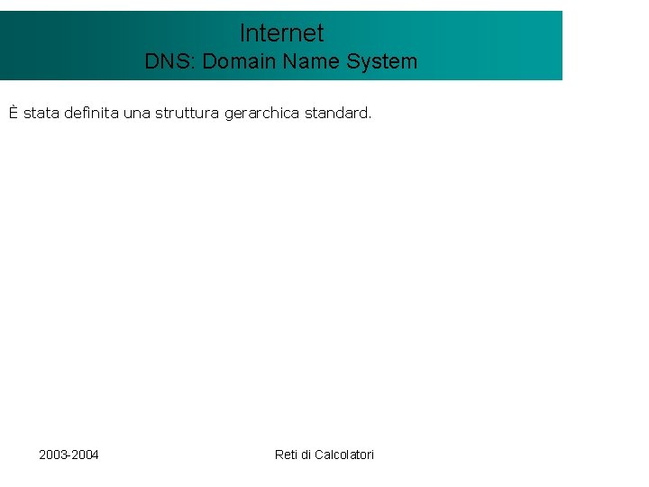 Il modello Internet. Client/Server DNS: Domain Name System È stata definita una struttura gerarchica