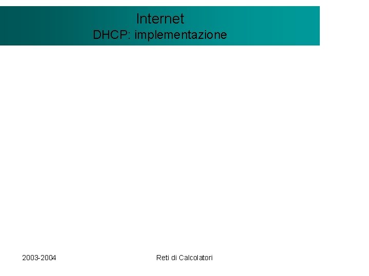 Il modello Internet. Client/Server DHCP: implementazione 2003 -2004 Reti di Calcolatori 