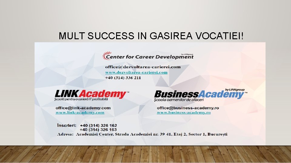 MULT SUCCESS IN GASIREA VOCATIEI! 