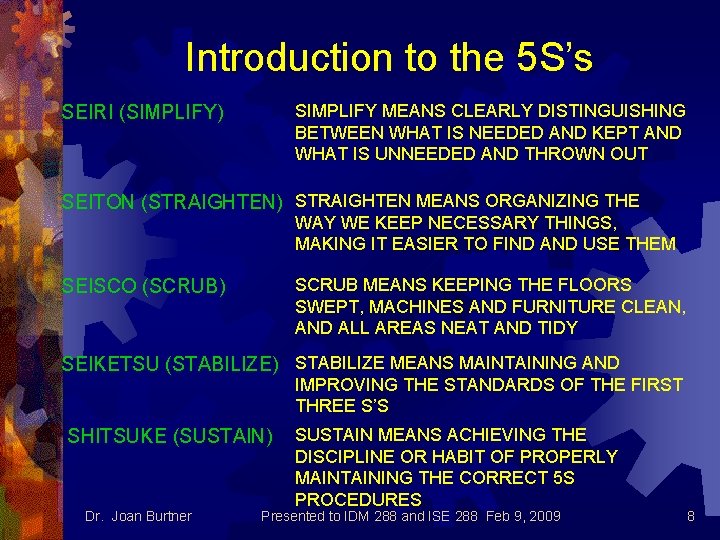 Introduction to the 5 S’s SIMPLIFY MEANS CLEARLY DISTINGUISHING BETWEEN WHAT IS NEEDED AND