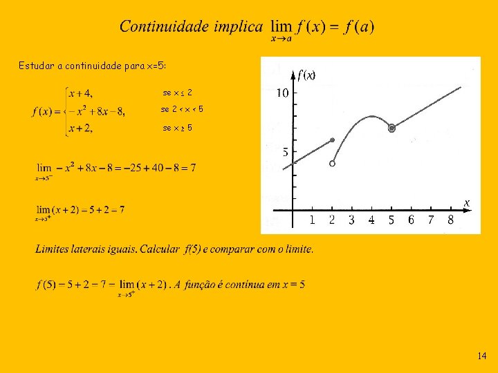 Estudar a continuidade para x=5: se x ≤ 2 se 2 < x <