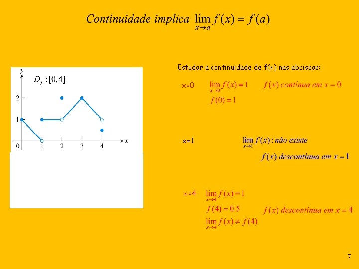 Estudar a continuidade de f(x) nas abcissas: x=0 x=1 x=4 7 