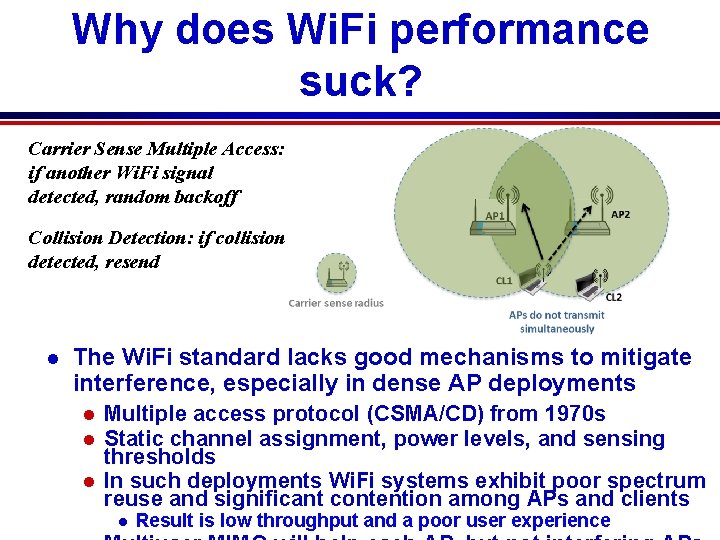 Why does Wi. Fi performance suck? Carrier Sense Multiple Access: if another Wi. Fi