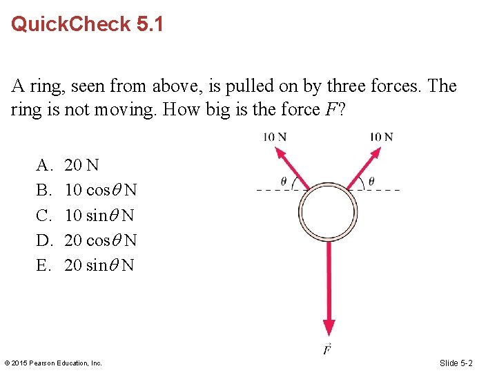 Quick. Check 5. 1 A ring, seen from above, is pulled on by three