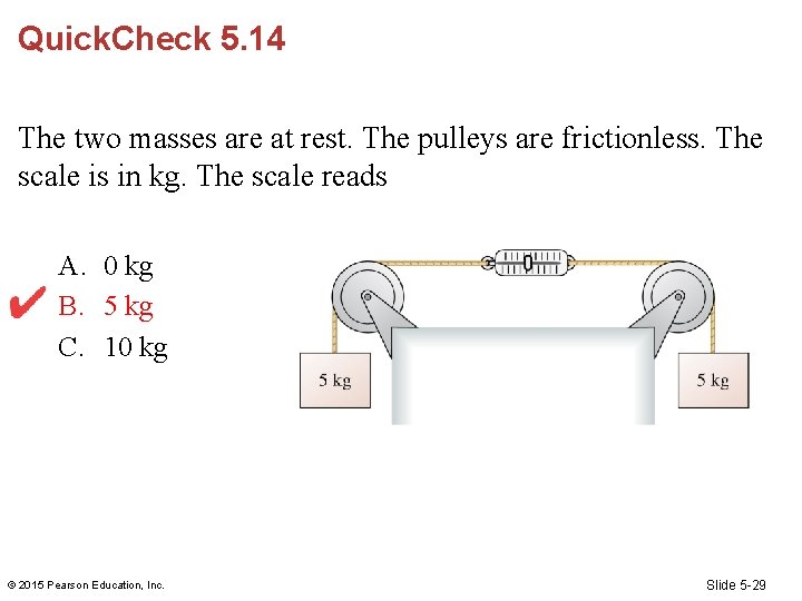 Quick. Check 5. 14 The two masses are at rest. The pulleys are frictionless.