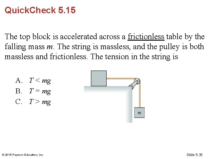 Quick. Check 5. 15 The top block is accelerated across a frictionless table by