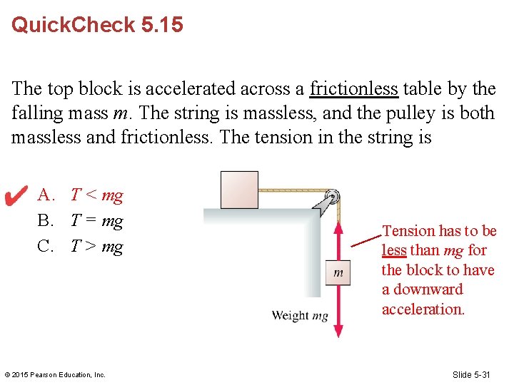 Quick. Check 5. 15 The top block is accelerated across a frictionless table by