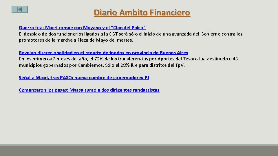 Diario Ambito Financiero Guerra fría: Macri rompe con Moyano y el “Clan del Palco”