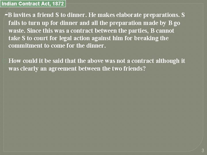 Indian Contract Act, 1872 -B invites a friend S to dinner. He makes elaborate