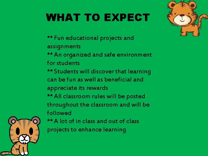 WHAT TO EXPECT ** Fun educational projects and assignments ** An organized and safe