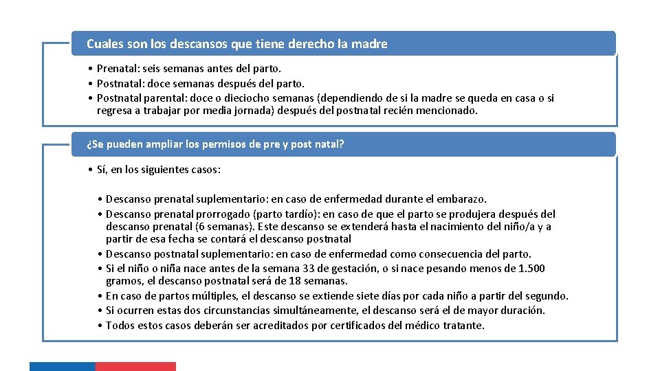 Cuales son los descansos que tiene derecho la madre • Prenatal: seis semanas antes