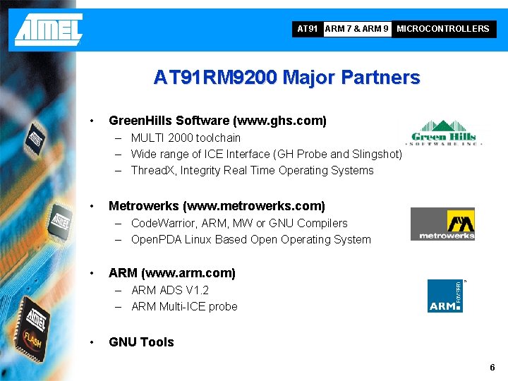 AT 91 ARM 7 & ARM 9 MICROCONTROLLERS AT 91 RM 9200 Major Partners