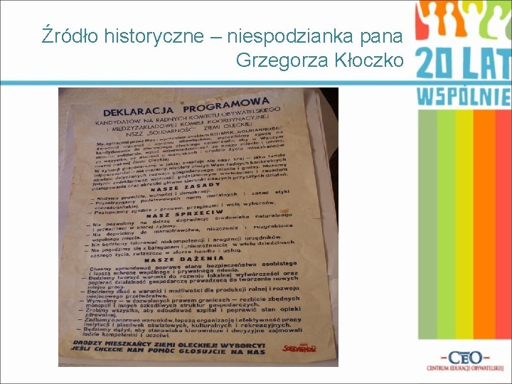 Źródło historyczne – niespodzianka pana Grzegorza Kłoczko 
