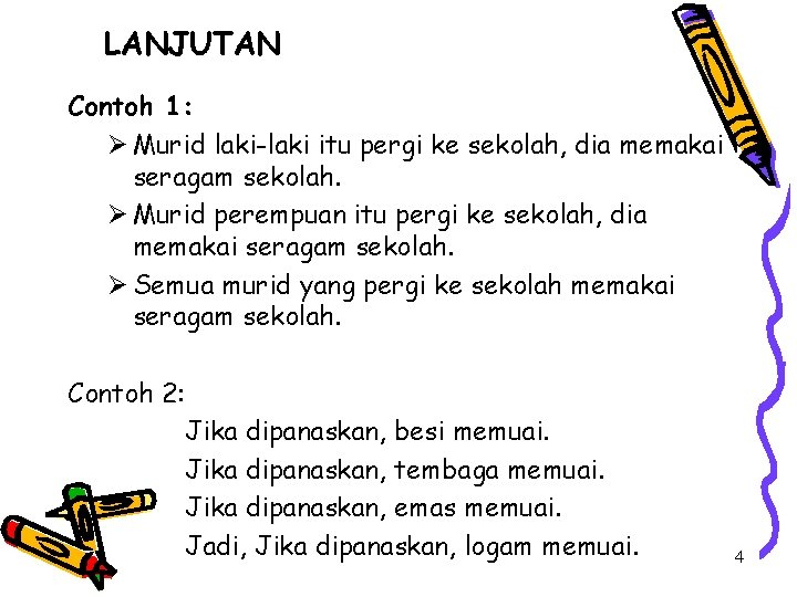 LANJUTAN Contoh 1: Ø Murid laki-laki itu pergi ke sekolah, dia memakai seragam sekolah.