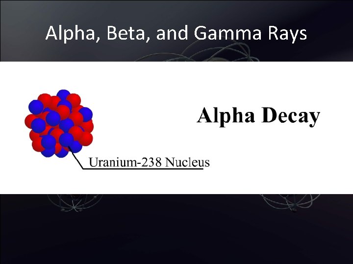 Alpha, Beta, and Gamma Rays • Alpha decay 