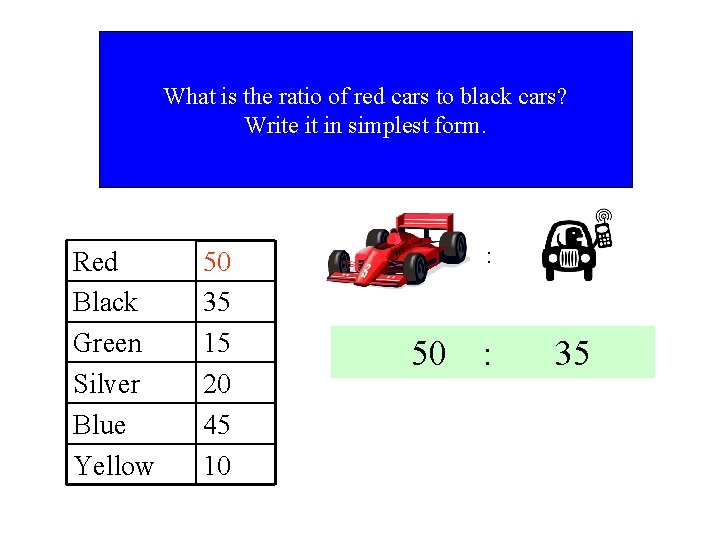 What is the ratio of red cars to black cars? Write it in simplest