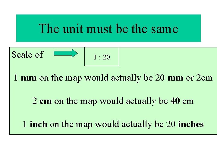 The unit must be the same Scale of 1 : 20 1 mm on