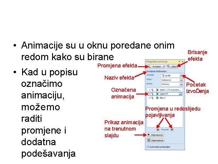  • Animacije su u oknu poredane onim redom kako su birane • Kad