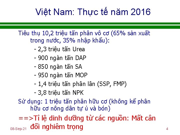 Việt Nam: Thực tế năm 2016 Tiêu thụ 10, 2 triệu tấn phân vô